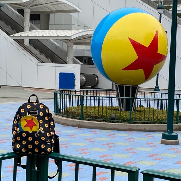 PIXAR x LOUNGEFLY backpack w/ ball coin purse NWOT  DISNEY Parks EXCLUSIVE! 🔴🟡🔵 - Picture 4 of 5